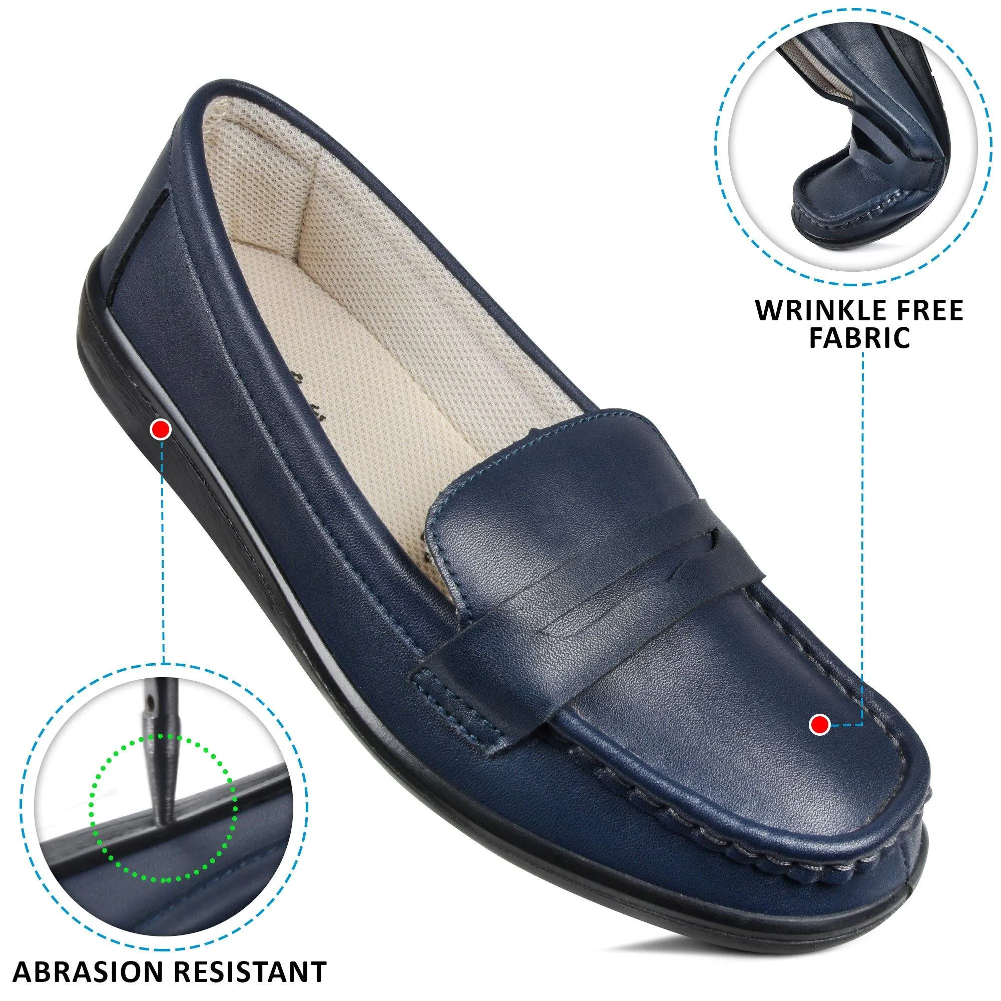 Aerosoft - Walkish CL0813 Classic Fashion Square Toe Flat Walking Womens Loafers And Slip Ons