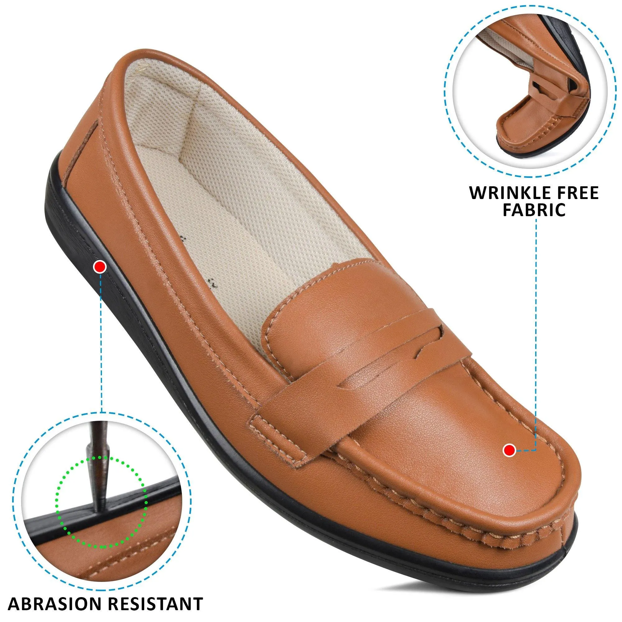 Aerosoft - Walkish CL0813 Classic Fashion Square Toe Flat Walking Womens Loafers And Slip Ons