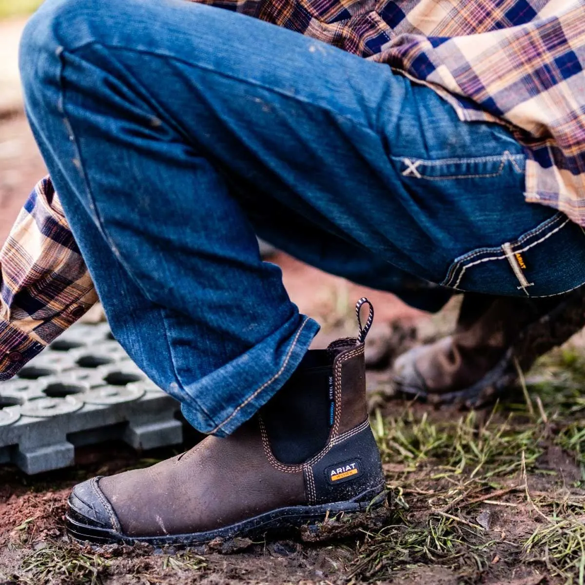 ARIAT Treadfast Chelsea Work Boots - Mens Waterproof Steel Toe Cap - Dark Brown