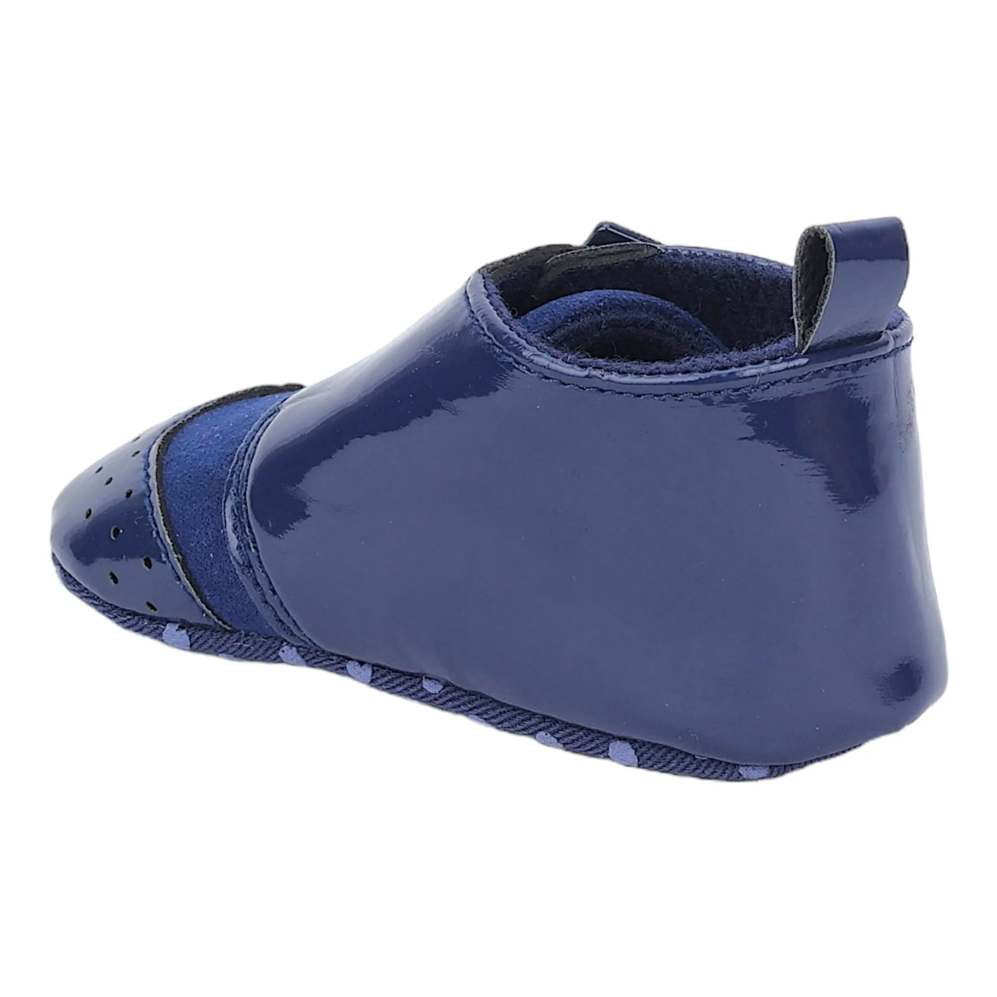 Baby Moo Breathable Buckle Closure Patent Leather Anti-Skid Ballerina Booties - Navy Blue