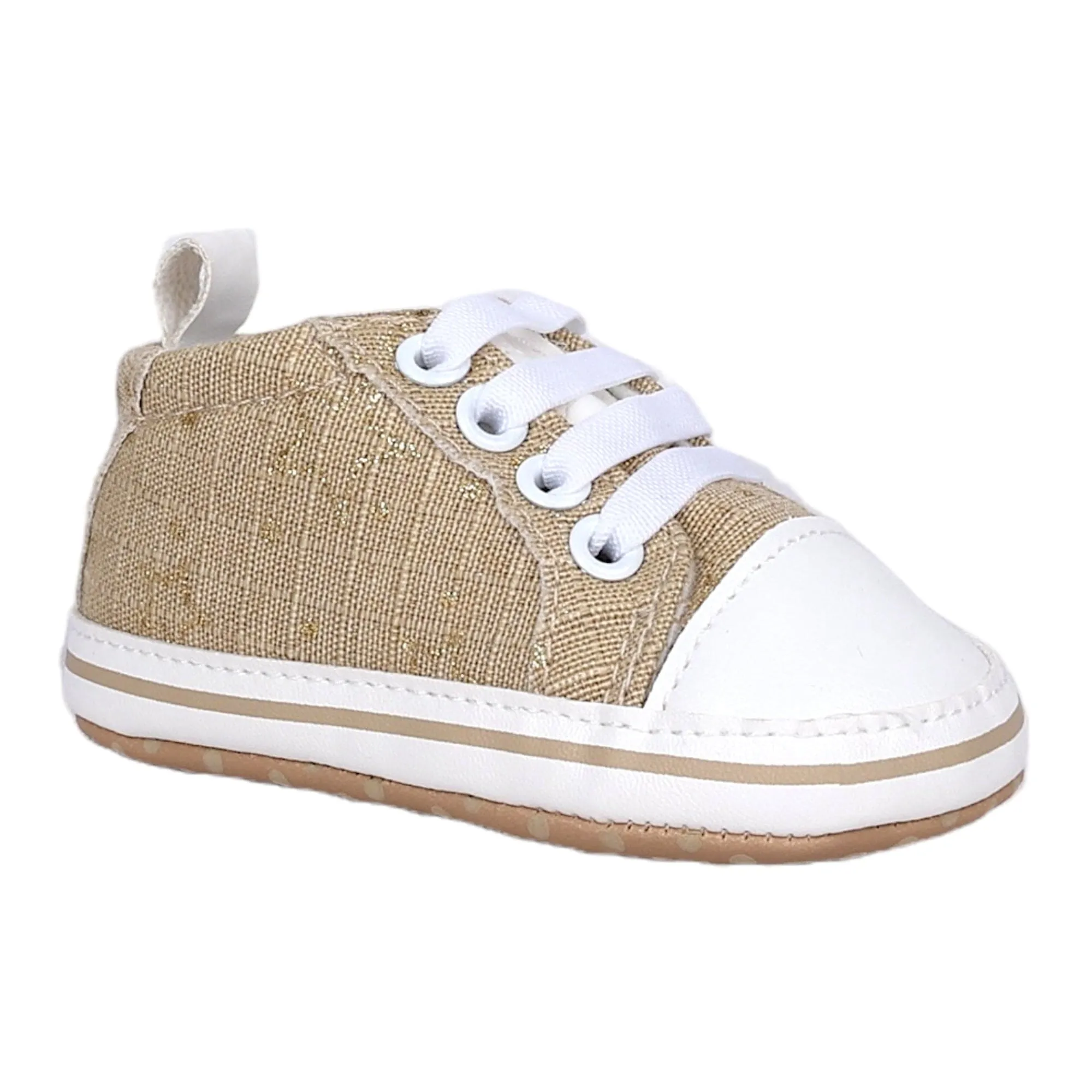 Baby Moo Lace-Up Design Anti-Skid Jute Sneakers - Beige, White