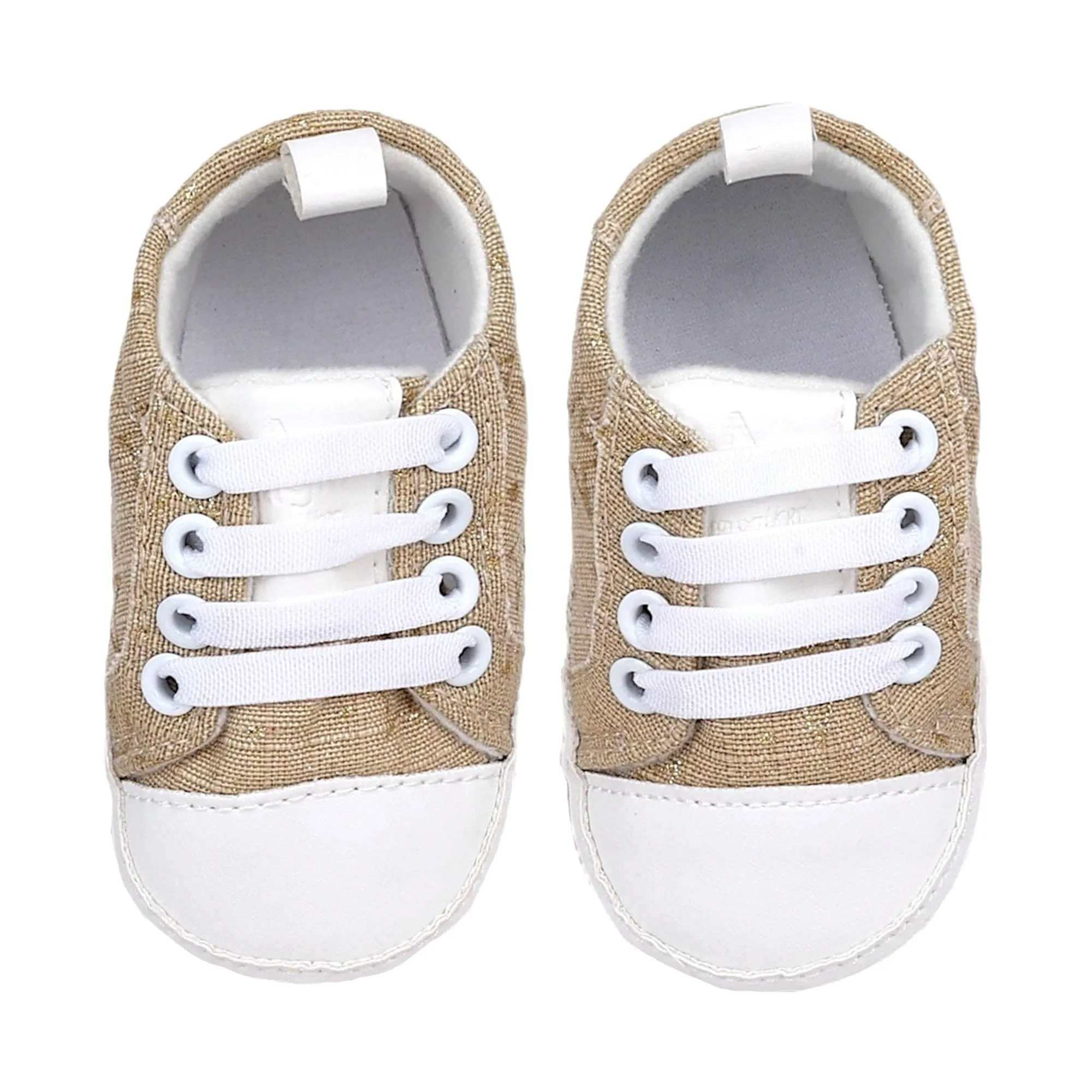 Baby Moo Lace-Up Design Anti-Skid Jute Sneakers - Beige, White