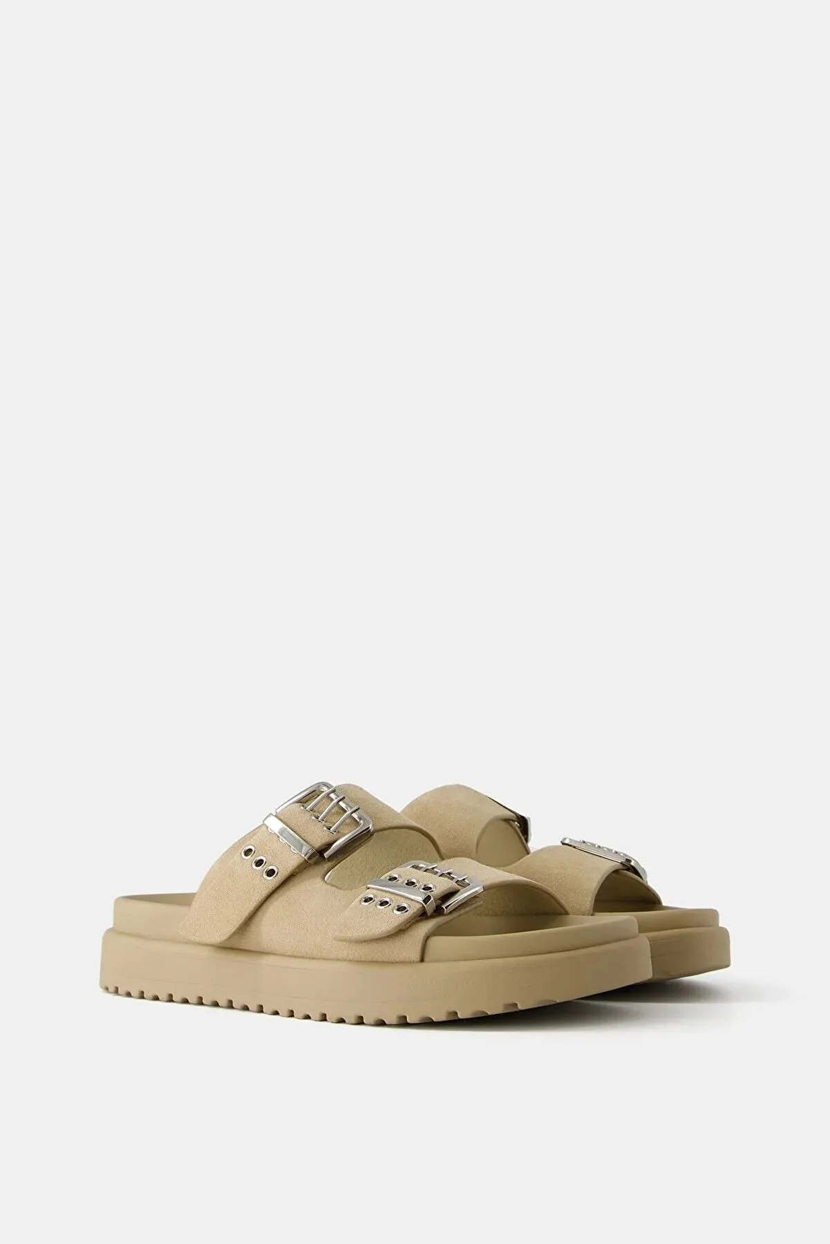 Bershka Women's  Leather Buckle Flat Sandals