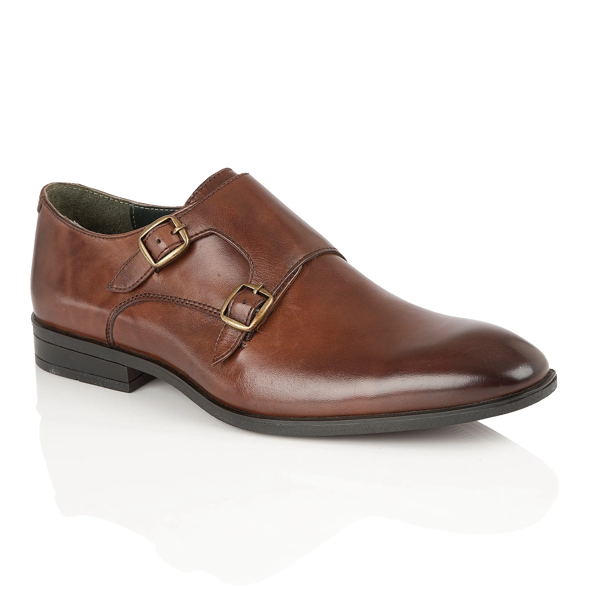 Bourne Leather Double Monk Strap Shoe  - Brown