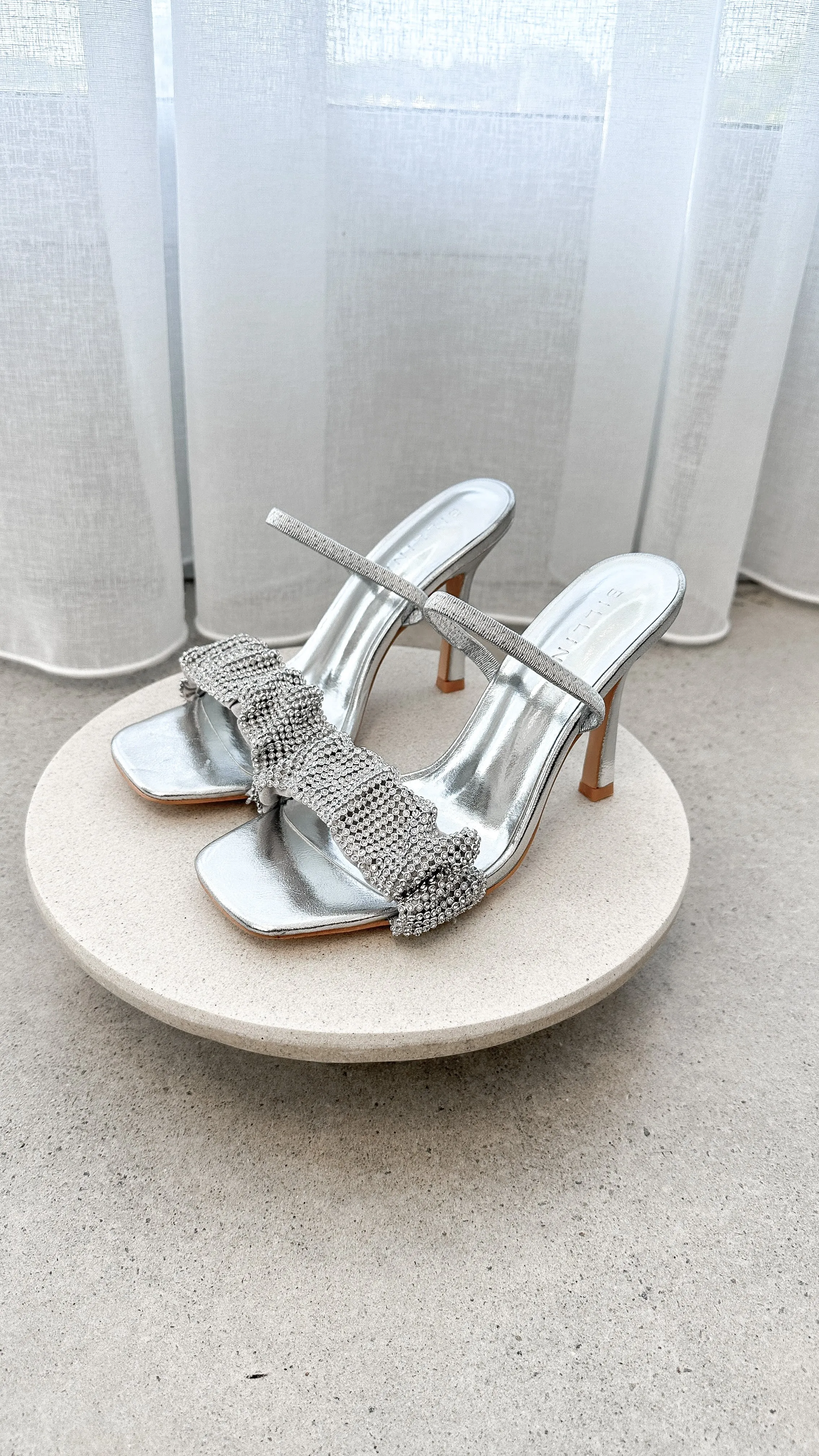 Brandi Heel - Silver Metallic Diamante