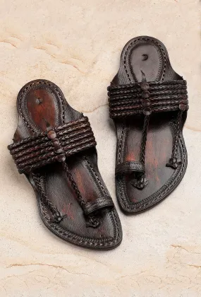 Burgundy Brown  Pure Leather Kolhapuri Sandals