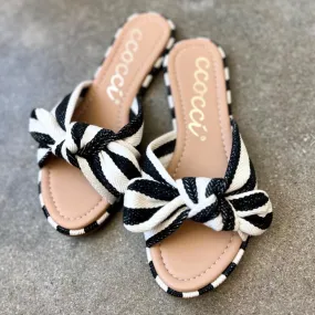 Chic Black and White Striped Knotted Sandals by CCOCCI