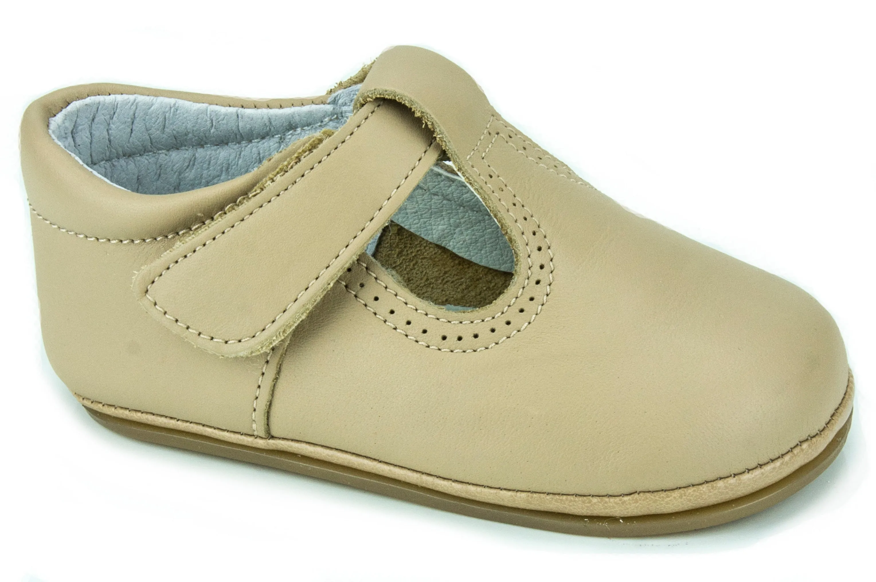 Classic Leather T-Strap Mary Janes Easy Open unisex for Boys and Girls Camel by Patucos