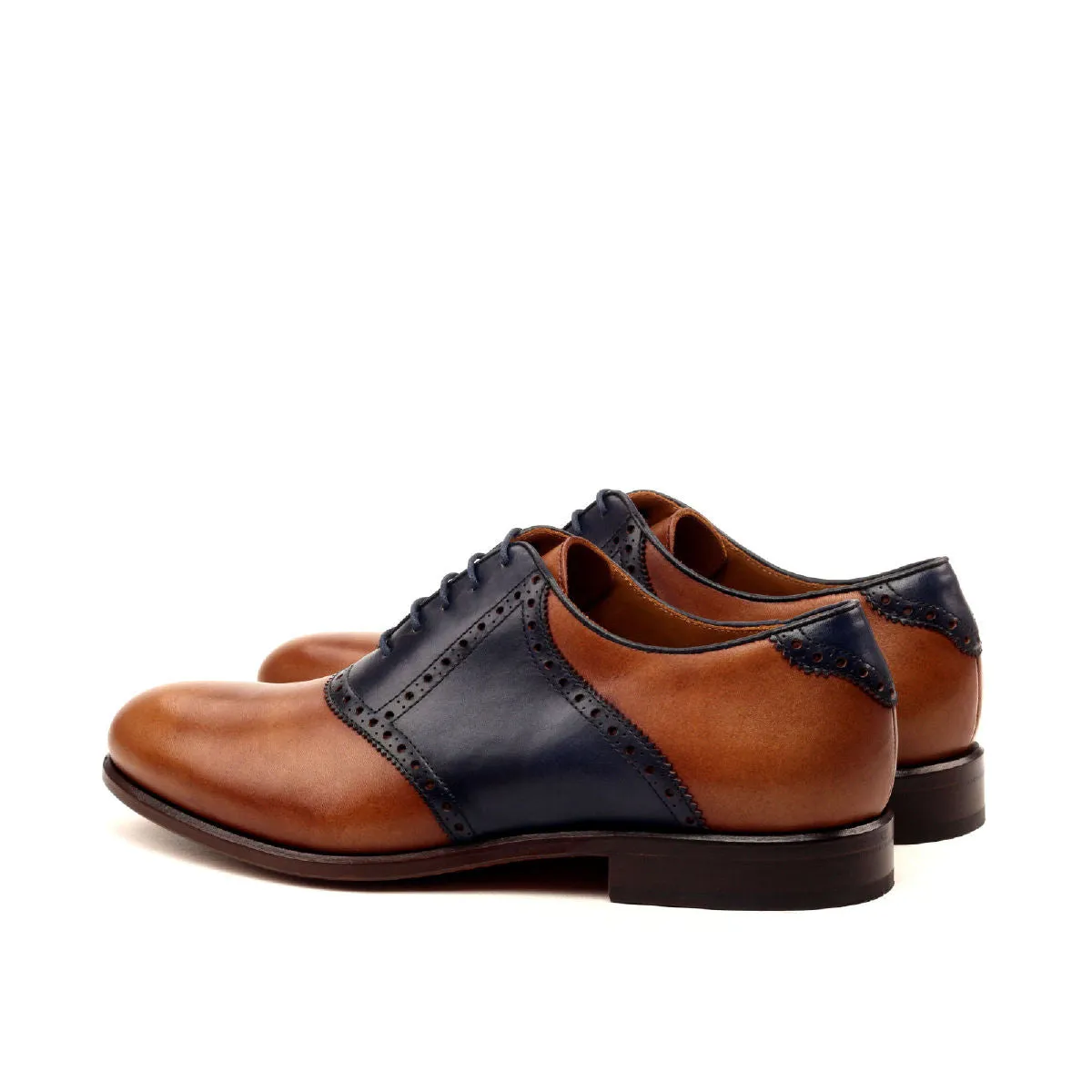 DapperFam Fabrizio in Med Brown / Navy Men's Italian Leather Saddle