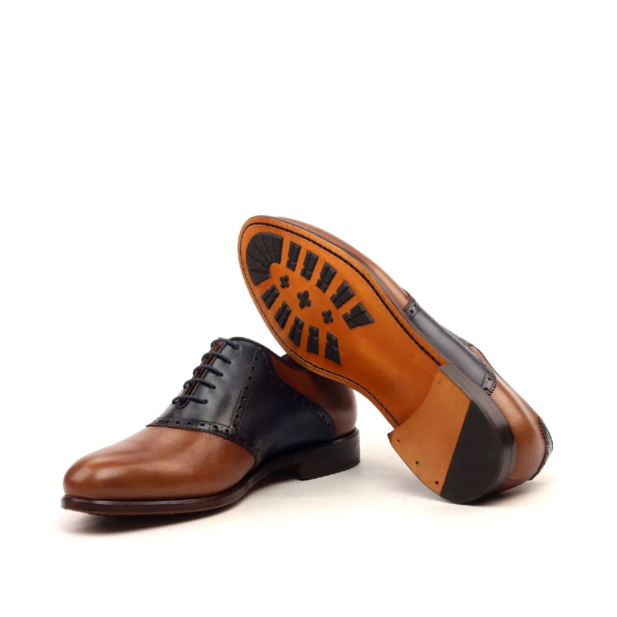 DapperFam Fabrizio in Med Brown / Navy Men's Italian Leather Saddle