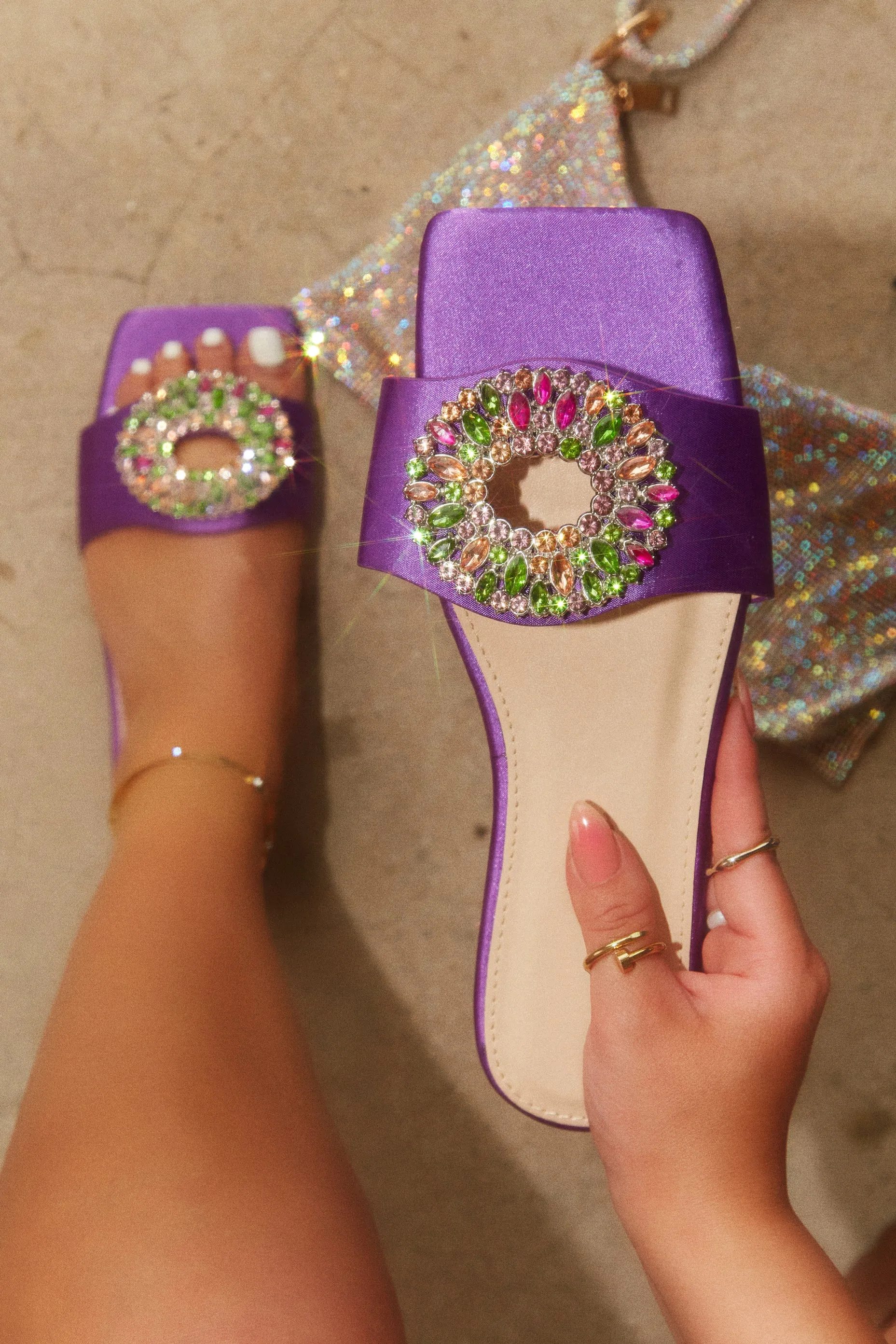 Dolce Summer Embellished Slip On Sandals - Purple