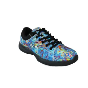 ELITE Women's Blue Swirl lace up Bowling Shoes with Slide Soles on The Right and Left Shoes