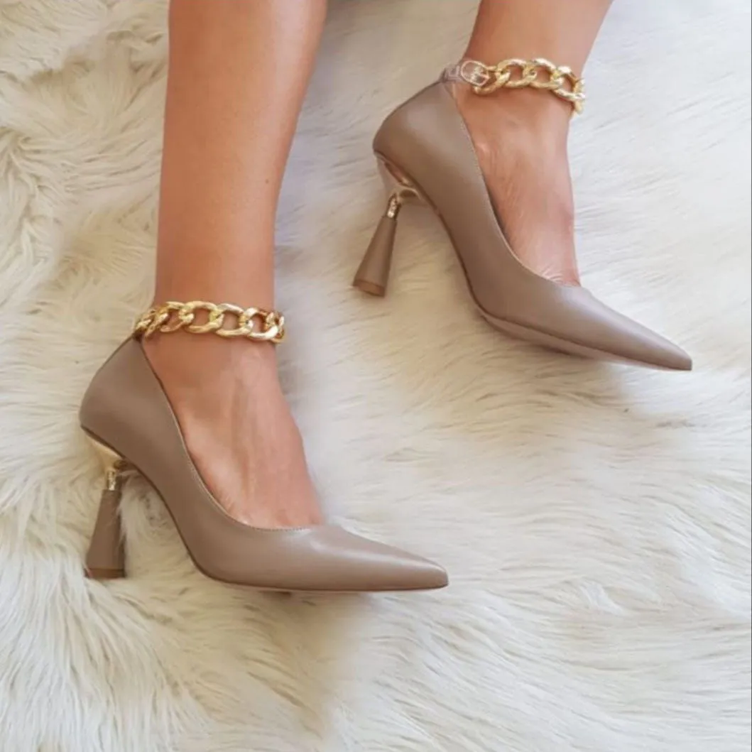 Empress Gold Chain Heel Pumps