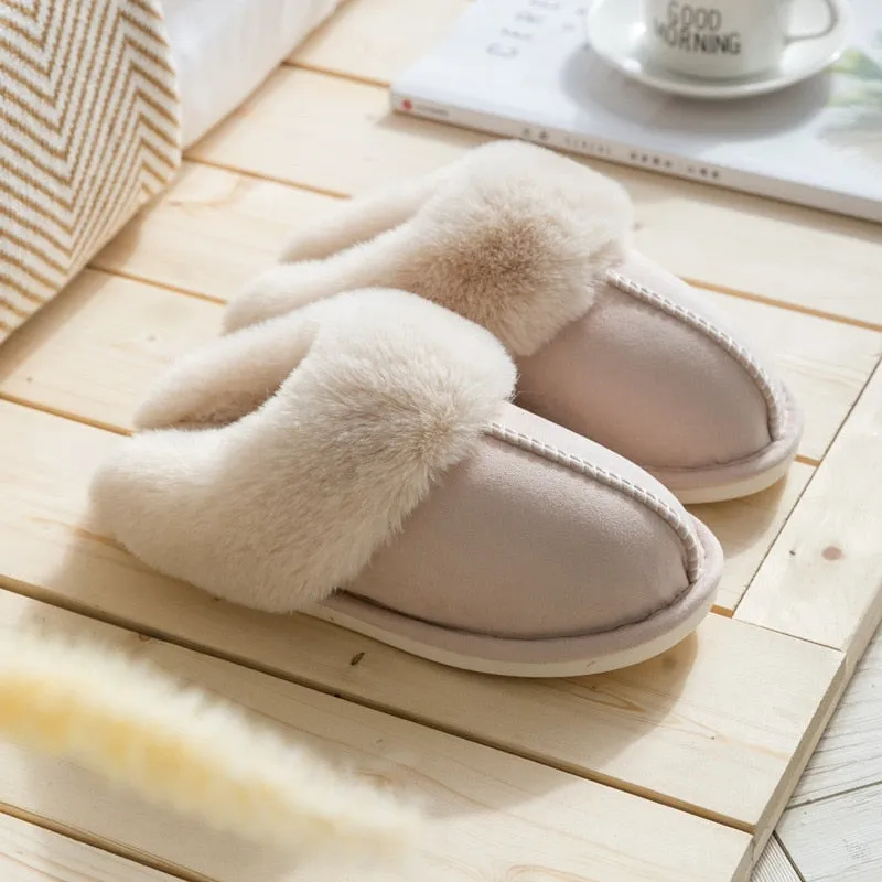 Faux Fur Slippers - Fuzzy Slippers for Women