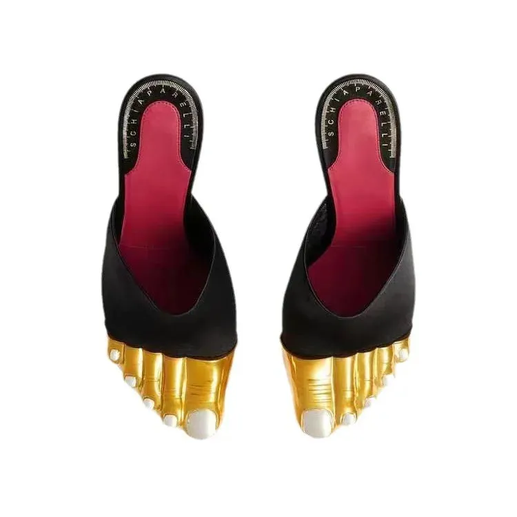 Golden Toe Spliced High-Heel Mules