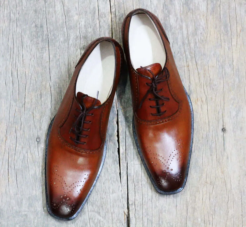 Handmade Brown Brogue Leather Men Shoes, Lace Up Shoes for men's