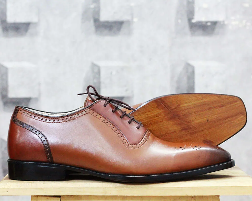 Handmade Brown Brogue Leather Men Shoes, Lace Up Shoes for men's