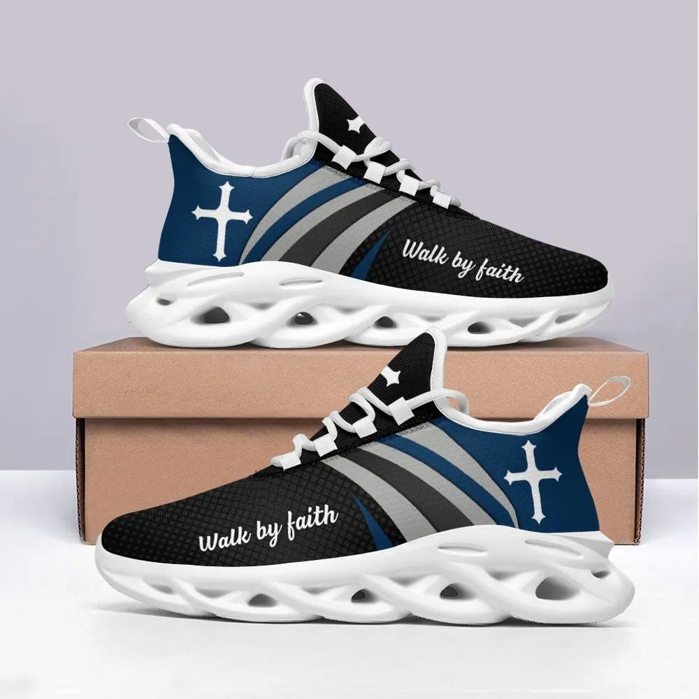 Jesus Walk By Faith Running Black Sneakers 1 Max Soul Shoes - Christian Shoes For Men And Women