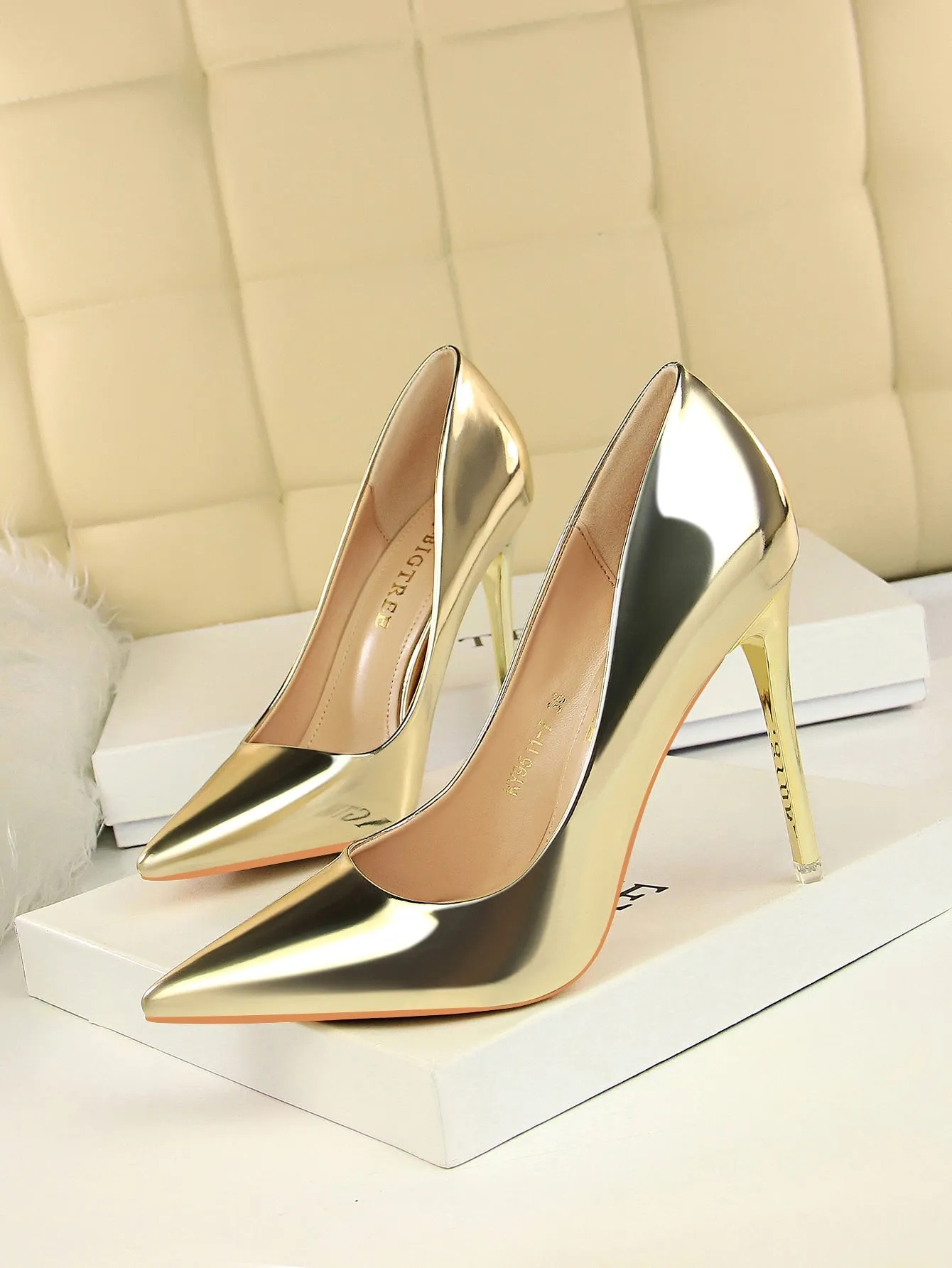 Metallic Point Toe Stiletto High Heeled Pumps