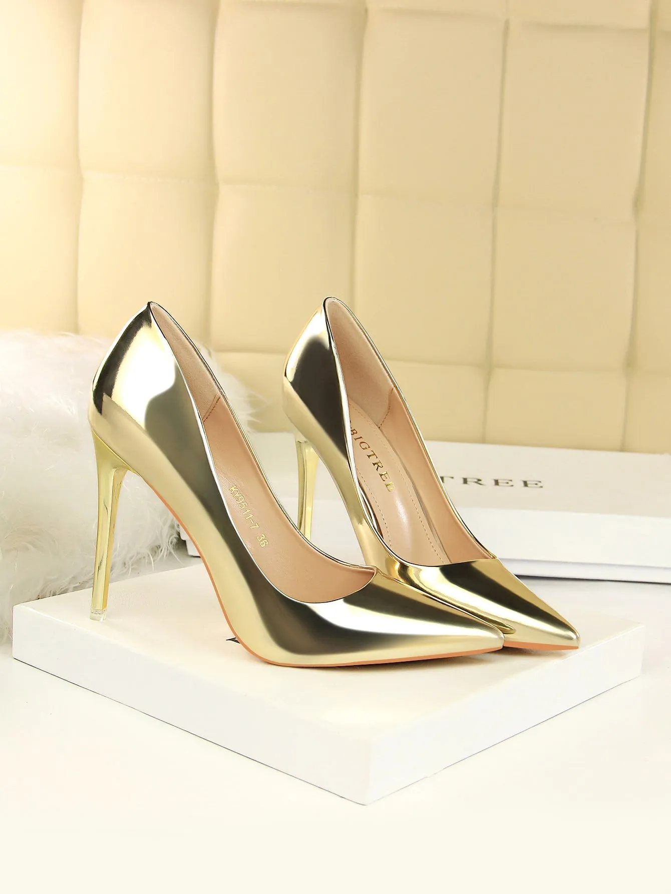 Metallic Point Toe Stiletto High Heeled Pumps