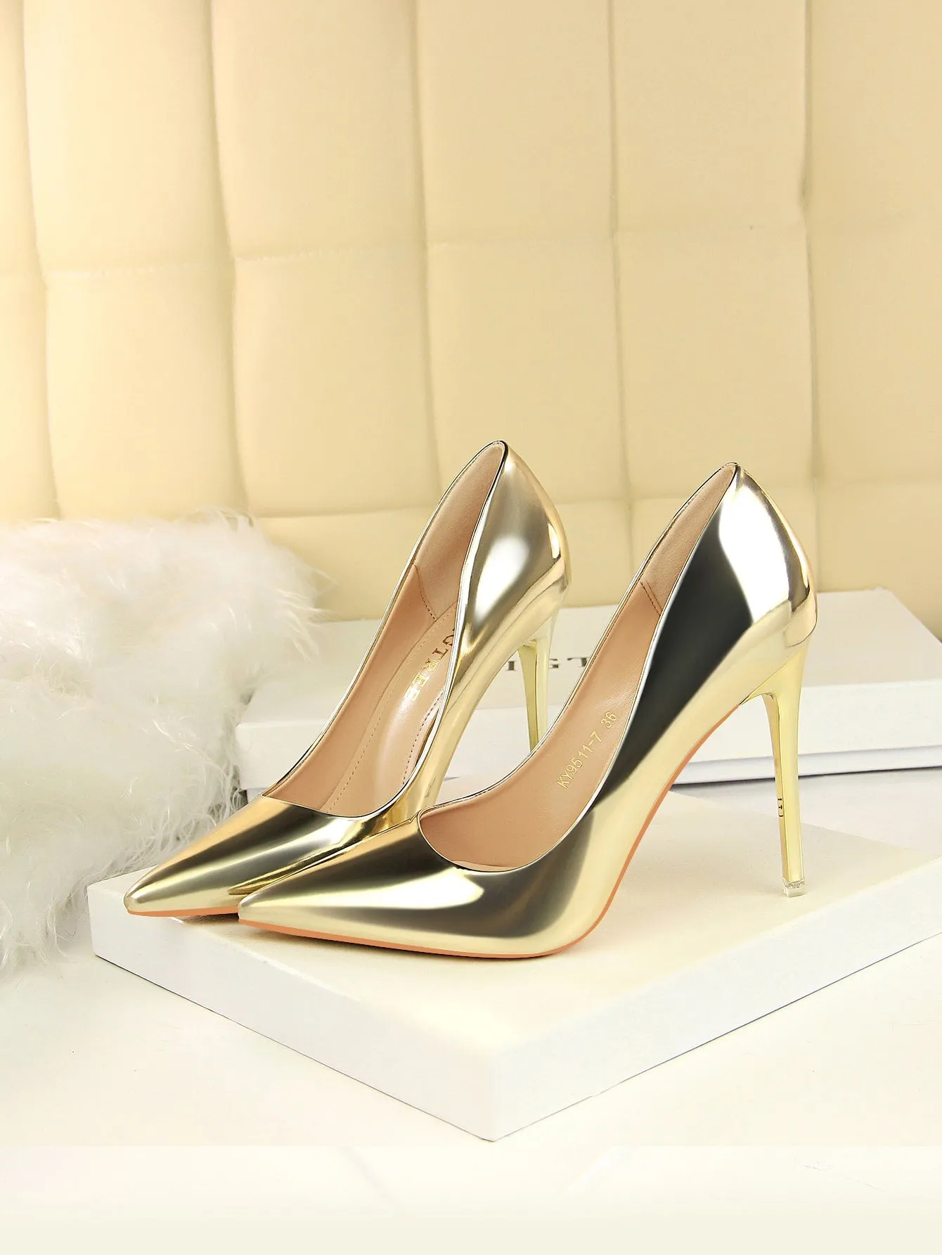 Metallic Point Toe Stiletto High Heeled Pumps