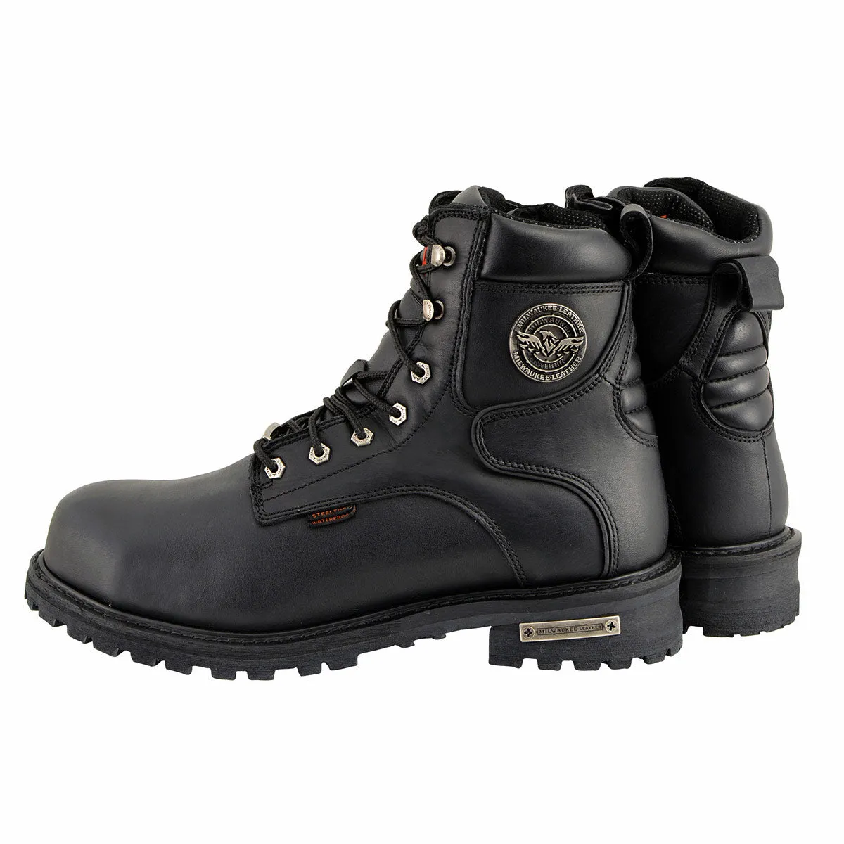 Milwaukee Leather MBM9097WPST Men's Black Wide-Width 6-inch Logger Steel Toe Water Proof Leather Boots