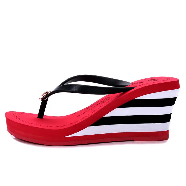 Red White & Black Platform Wedge Sandals