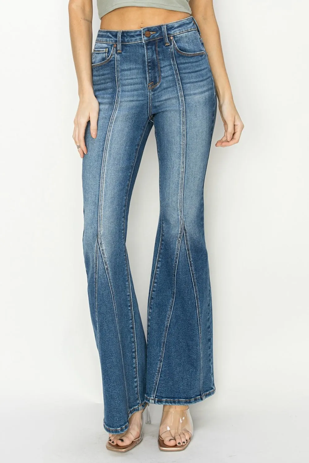 RISEN Full Size High Rise Front Seam Detailed Flare Jeans