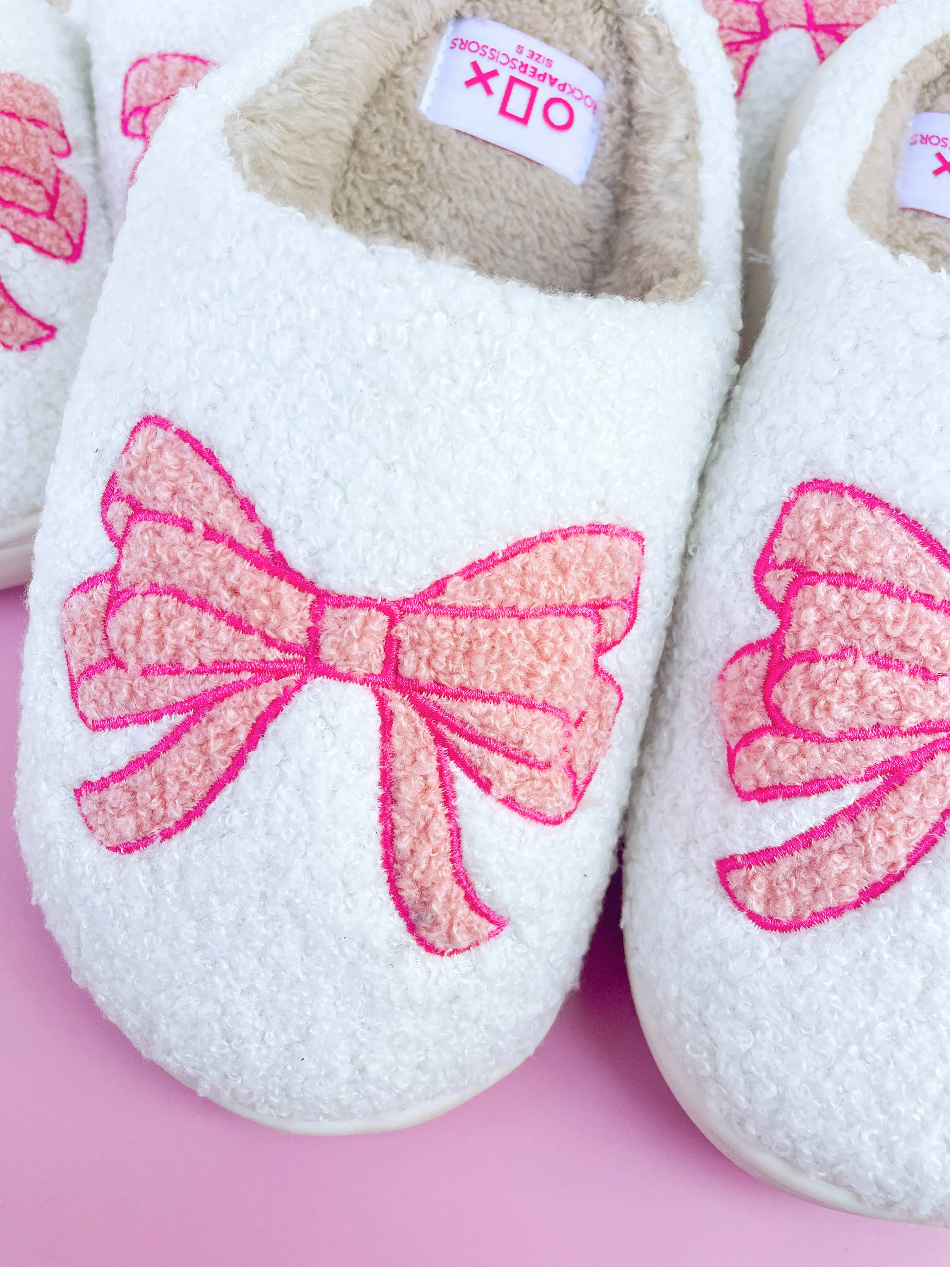 Rock Paper Scissors - Pink Bow Slippers: Large