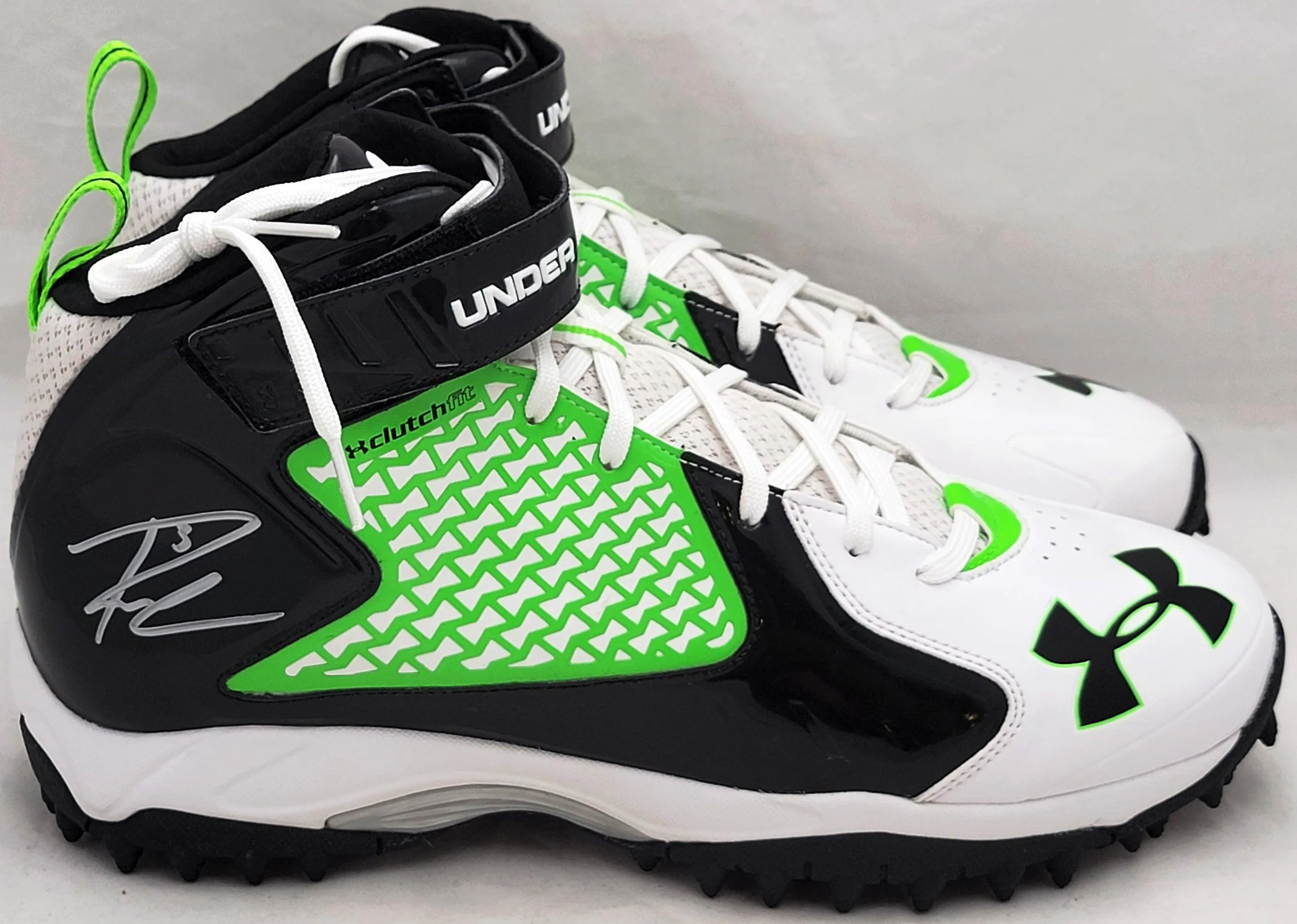 Russell Wilson Autographed White & Green Turf Under Armor Spine Fierce Cleats Seattle Seahawks Size 12.5 RW Holo #42135