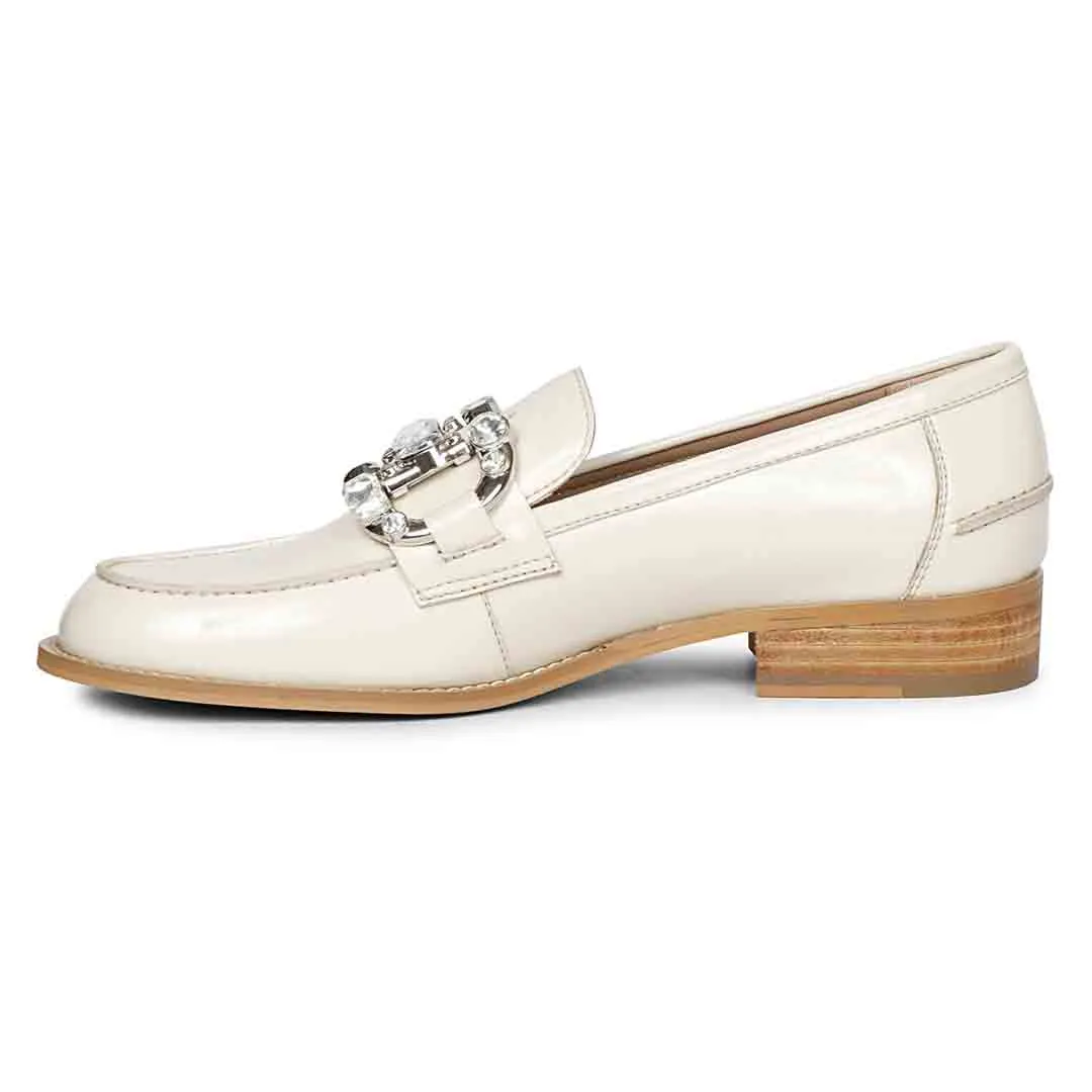 Saint Livia Patent Off-white Leather Moccasins