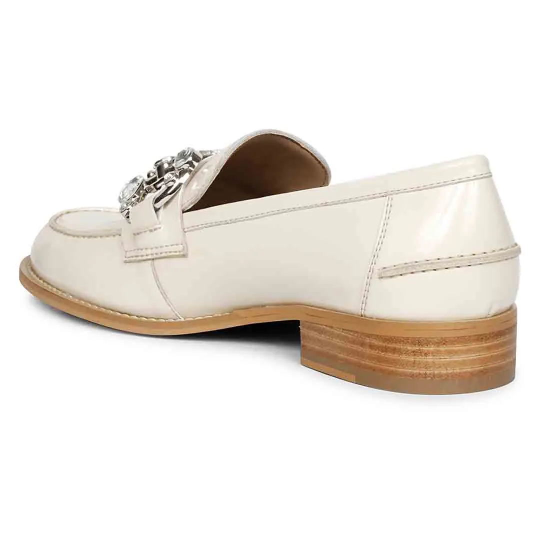 Saint Livia Patent Off-white Leather Moccasins