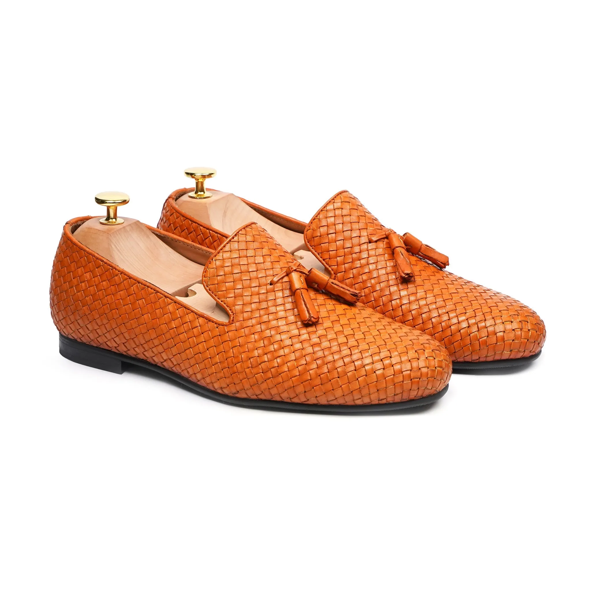 Sayaka - Men's Tan Hand Woven Calf Leather Loafer