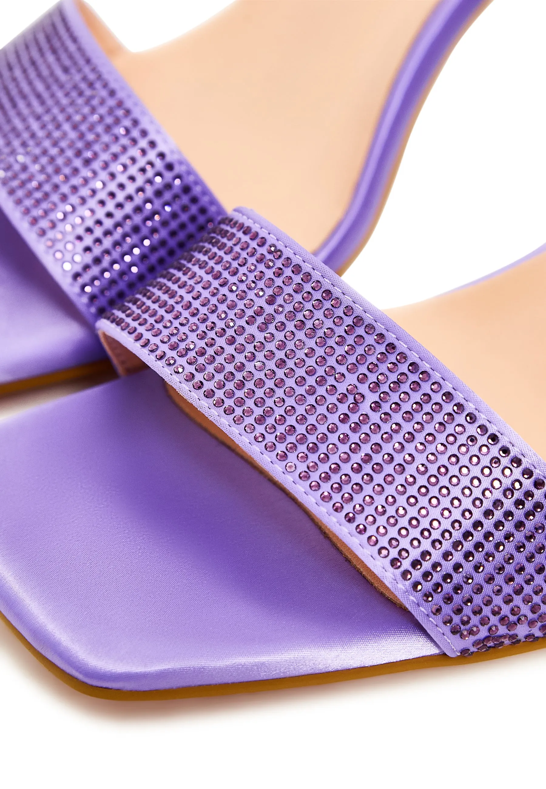 Strappy Block Heel Sandals with Rhinestones - Lilac