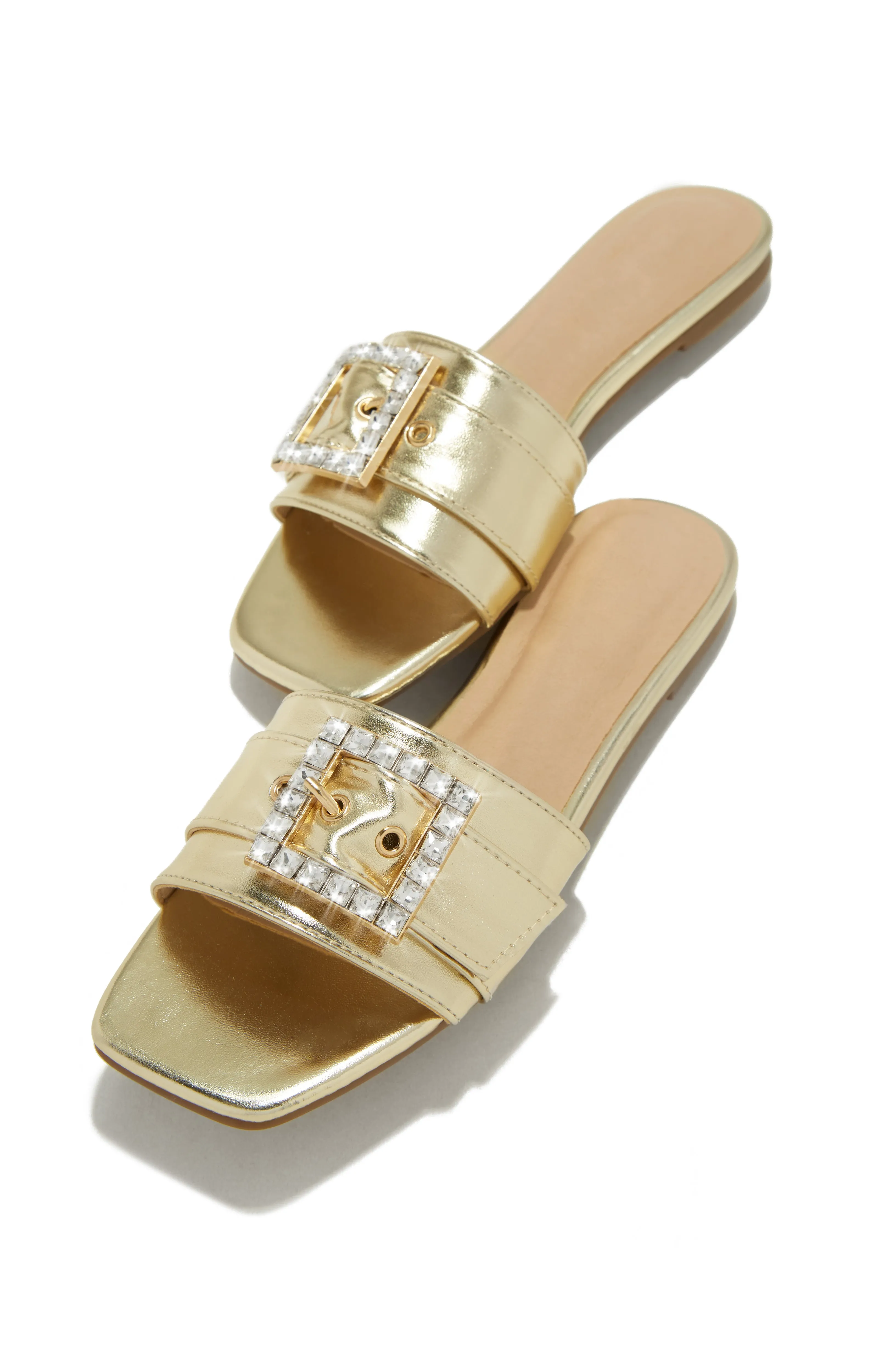 Summer Solstice Embellished Buckle Slip On Sandals - Gold