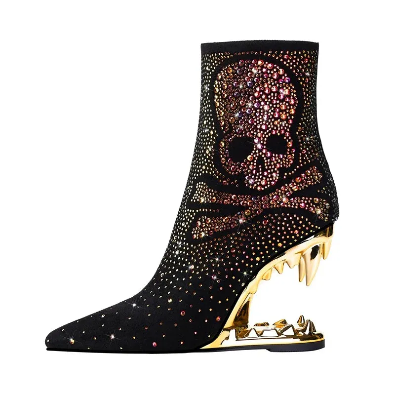 Tiger Gleam Rhinestone Skull High Heel Shoes