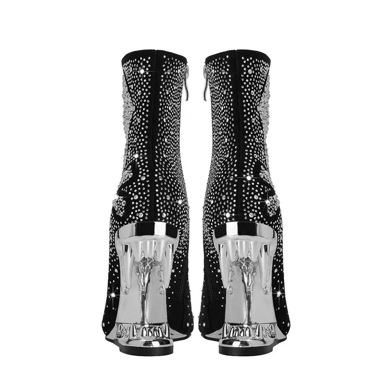 Tiger Gleam Rhinestone Skull High Heel Shoes