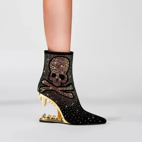 Tiger Gleam Rhinestone Skull High Heel Shoes