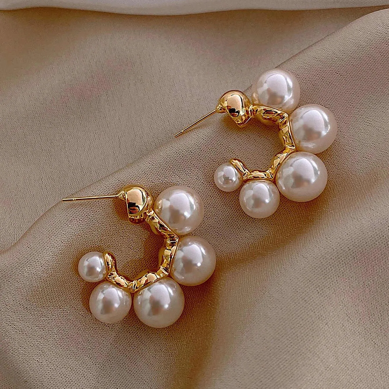 Trendy Pearl Patterned Hoop Earrings for Women: Stylish Jewellery for Parties, Weddings, and Everyday Wear