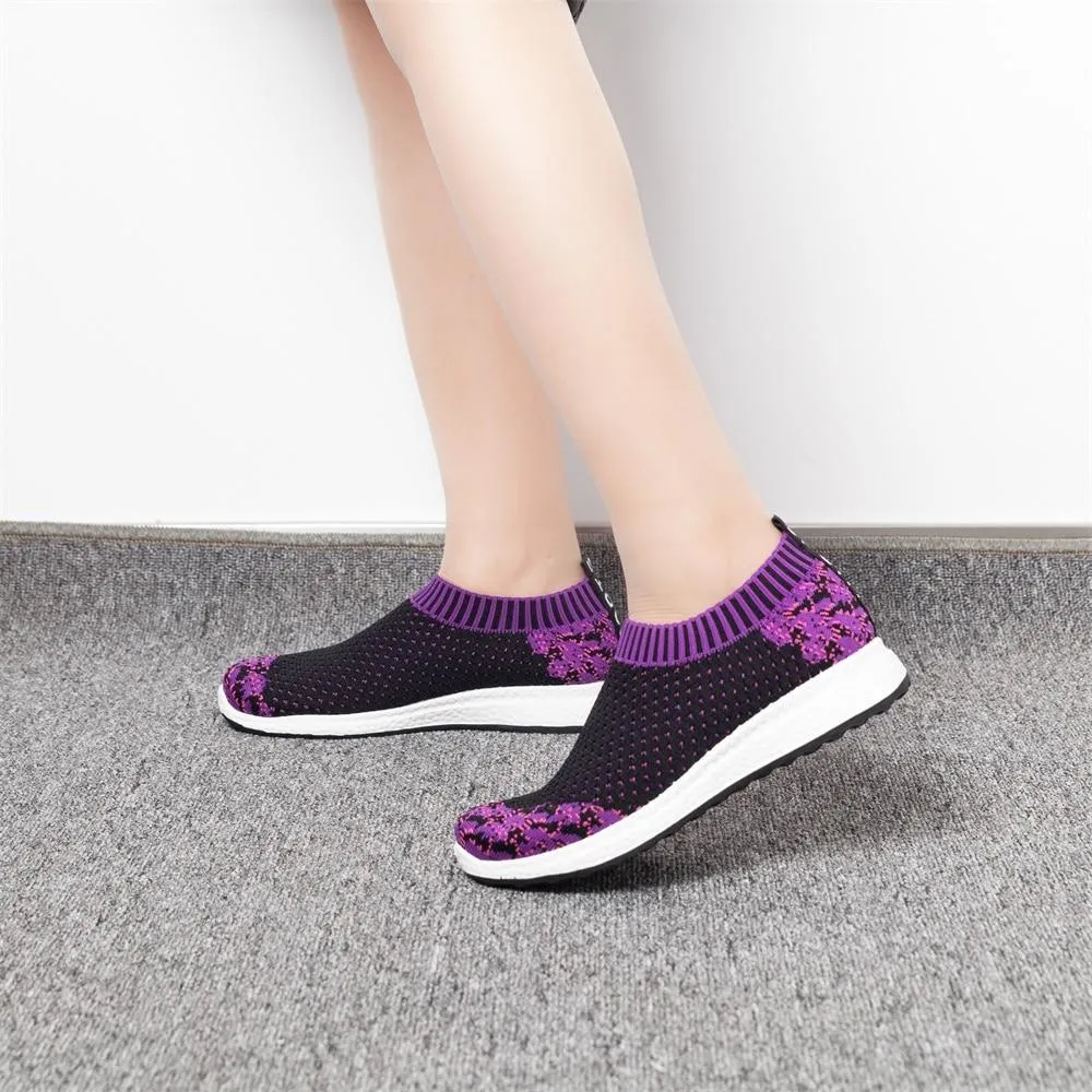 Women Striped Sock Knitted Vulcanized Shoes Causal Flat Shoes