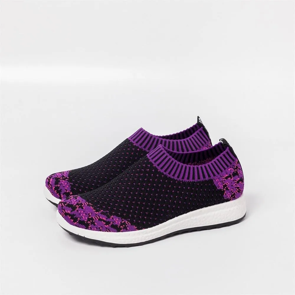 Women Striped Sock Knitted Vulcanized Shoes Causal Flat Shoes