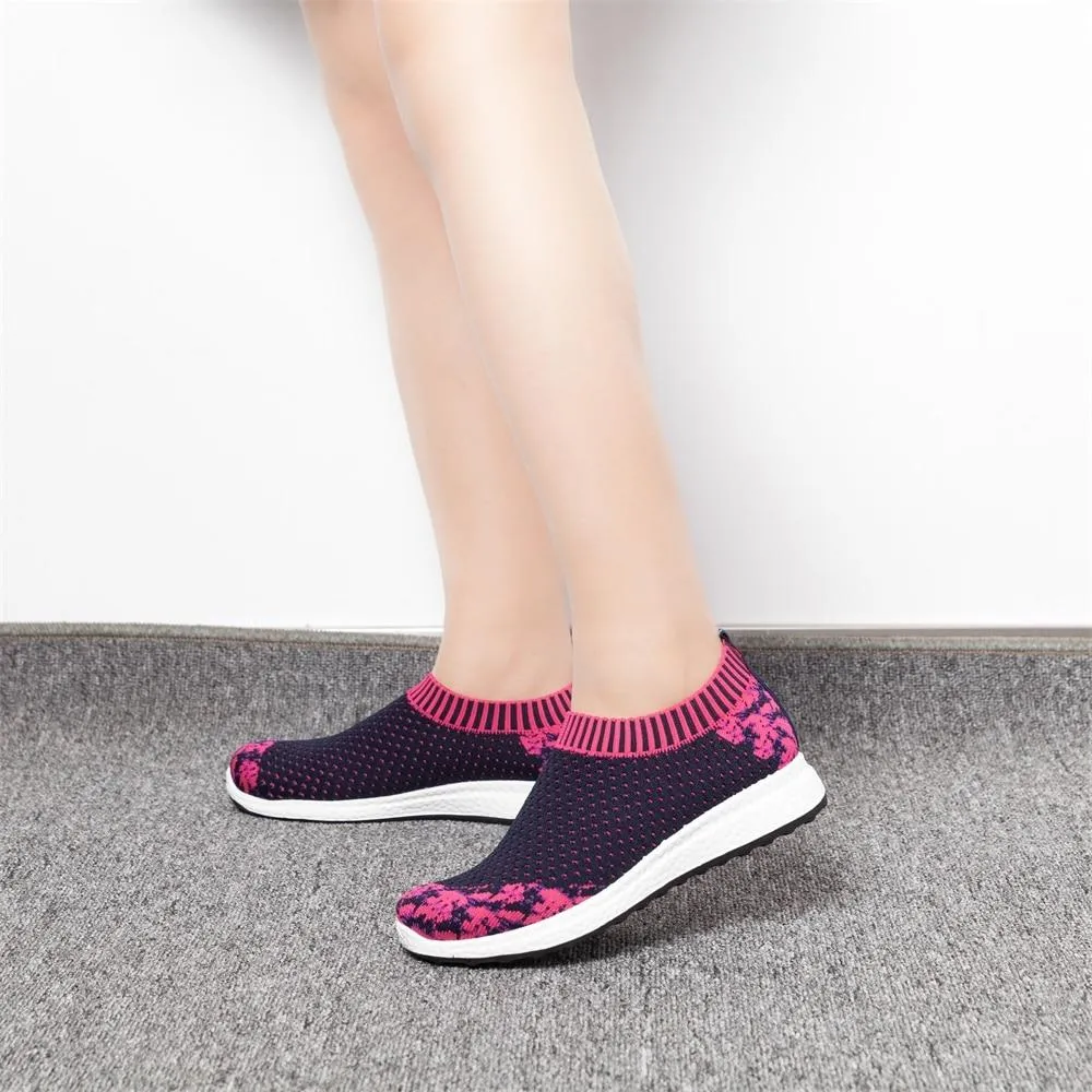 Women Striped Sock Knitted Vulcanized Shoes Causal Flat Shoes